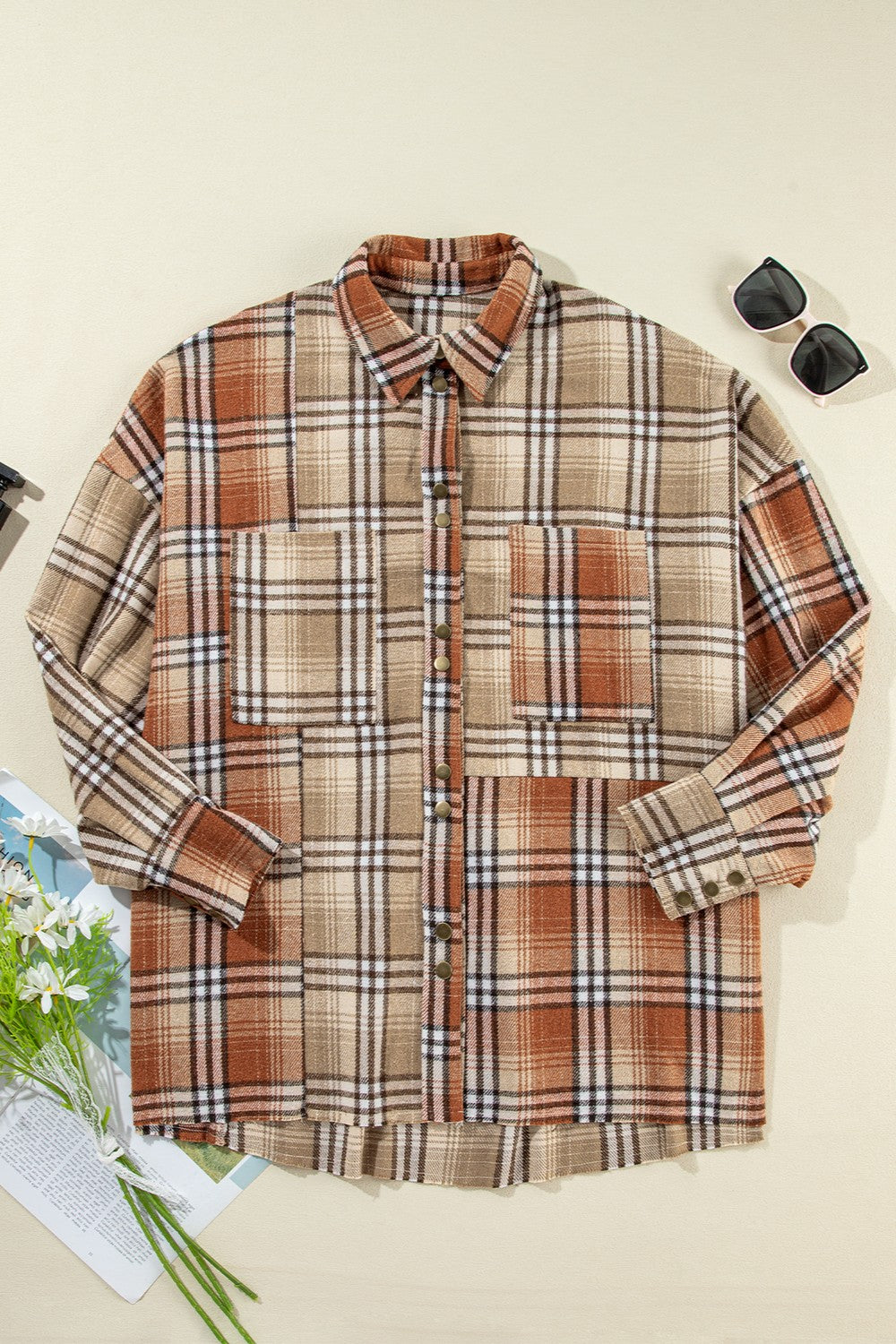 Plaid Snap Down Dropped Shoulder Shacket - Tippy Jean