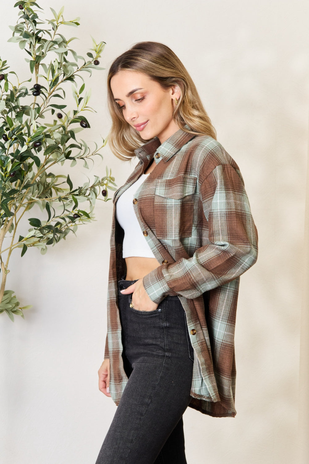 Mandy Plaid Dropped Shoulder Shirt - Tippy Jean