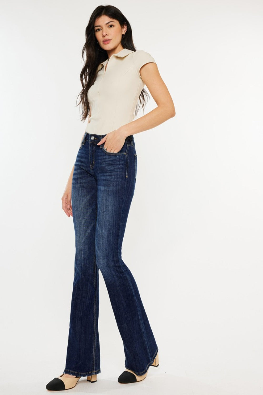 Kancan Full Size Mid Rise Slim Flare Jeans - Tippy Jean