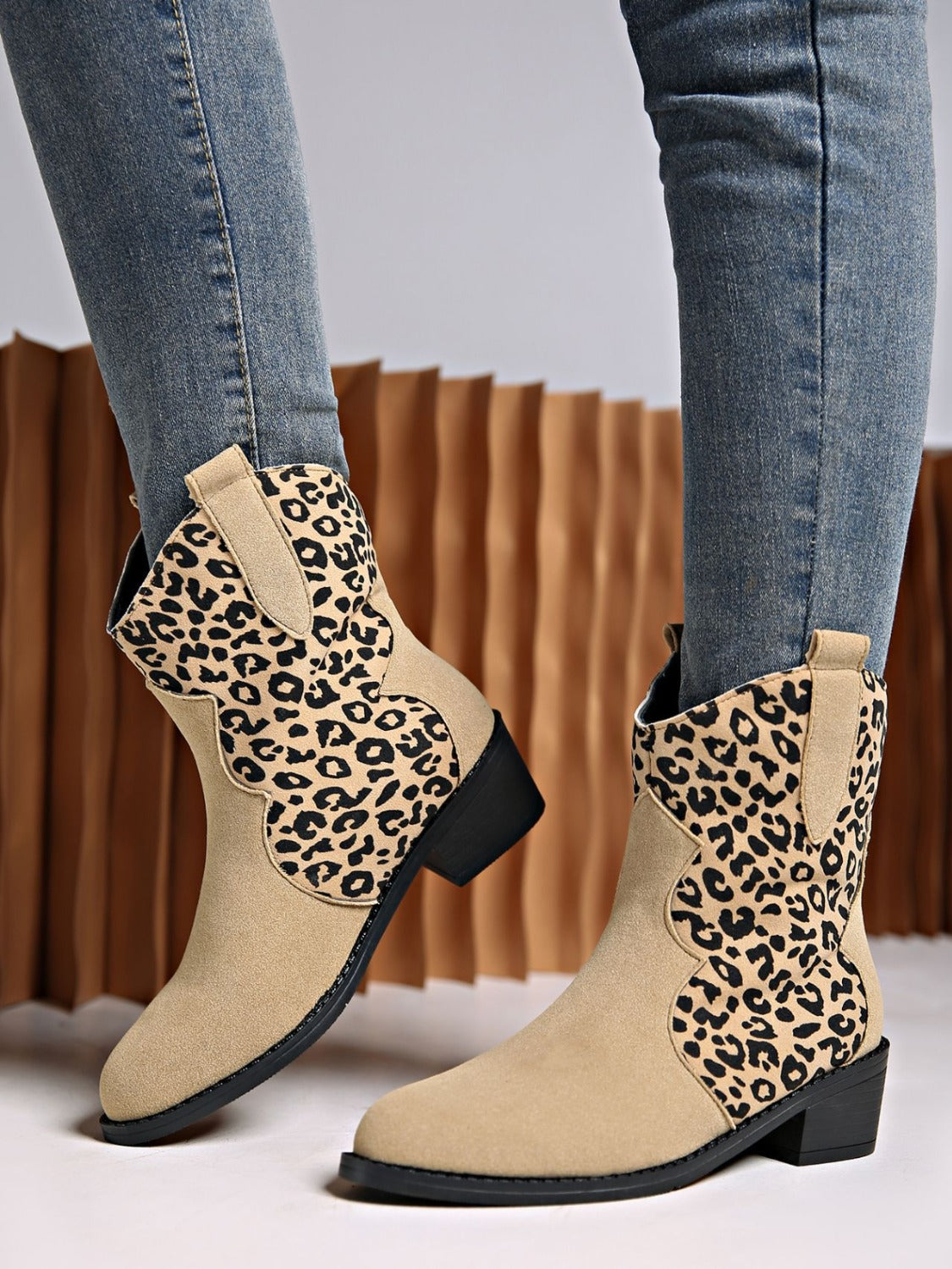 Leopard Suede Block Heel Boots - Tippy Jean