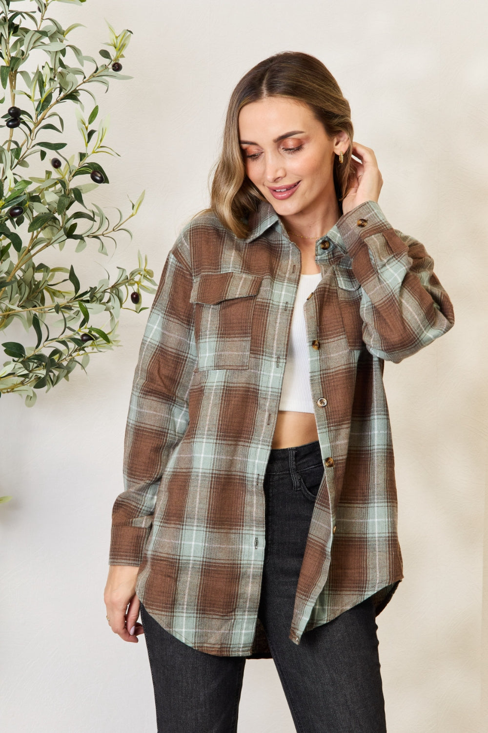 Mandy Plaid Dropped Shoulder Shirt - Tippy Jean