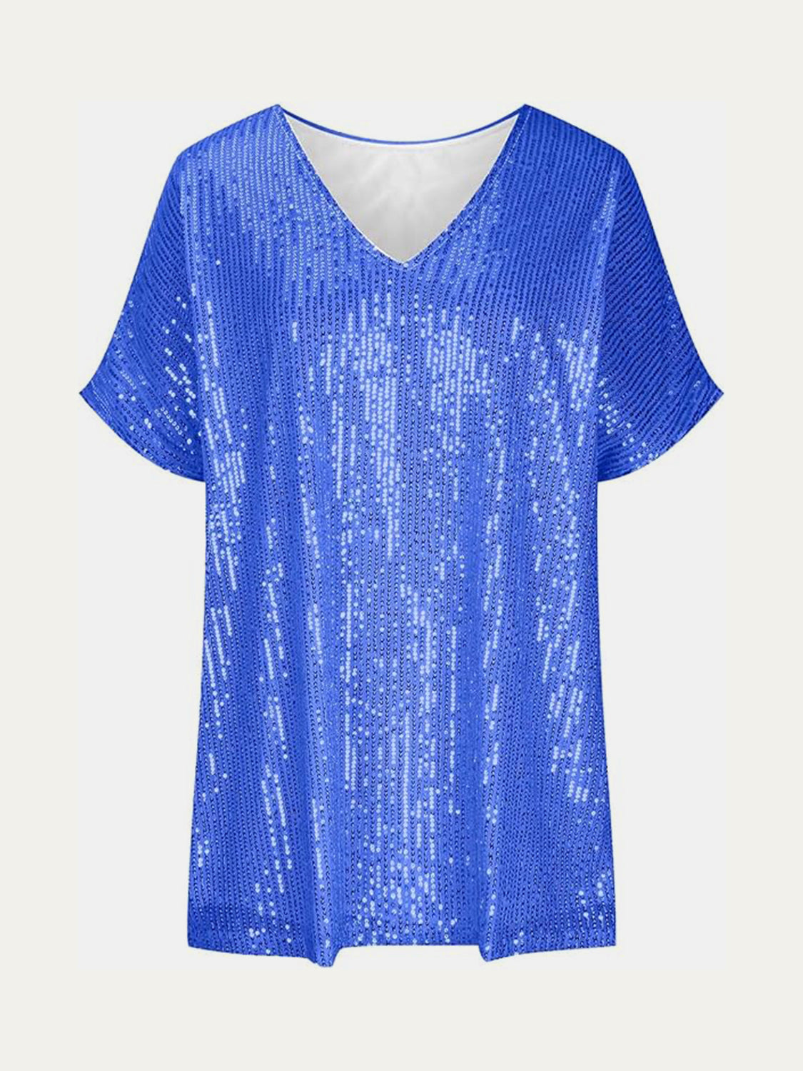 Full Size Sequin V-Neck Short Sleeve Top - Tippy Jean