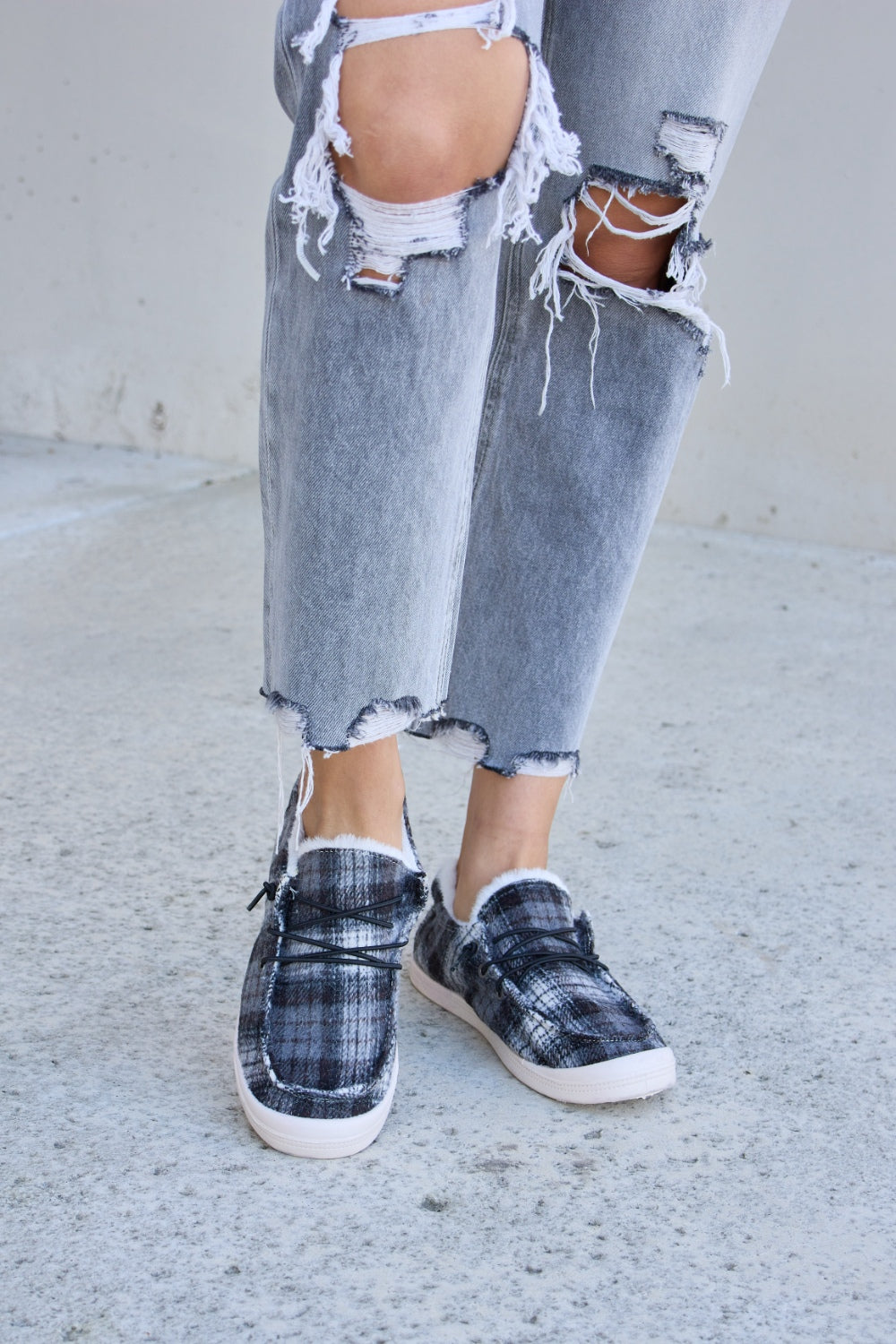 Forever Link Plaid Plush Flat Sneakers - Tippy Jean