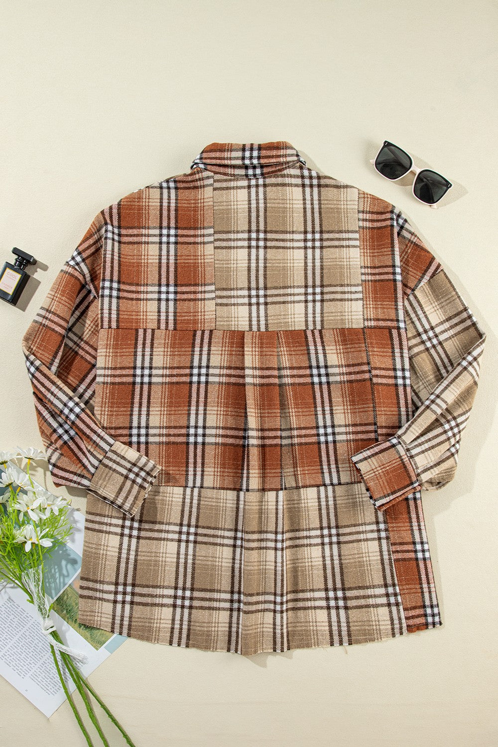 Plaid Snap Down Dropped Shoulder Shacket - Tippy Jean