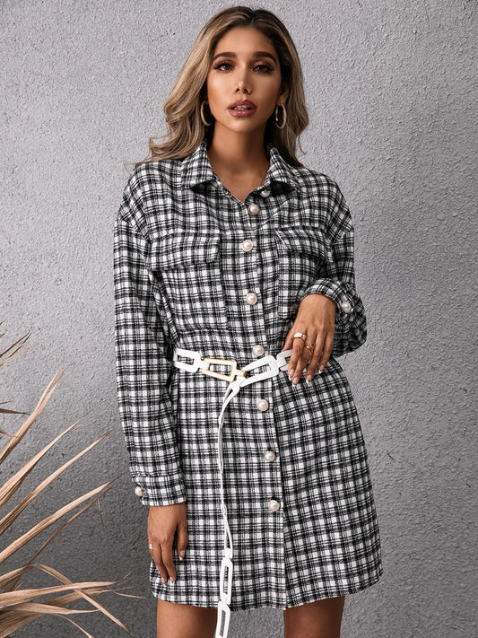 Ivy Lane Pocketed Plaid Long Sleeve Mini Dress - Tippy Jean