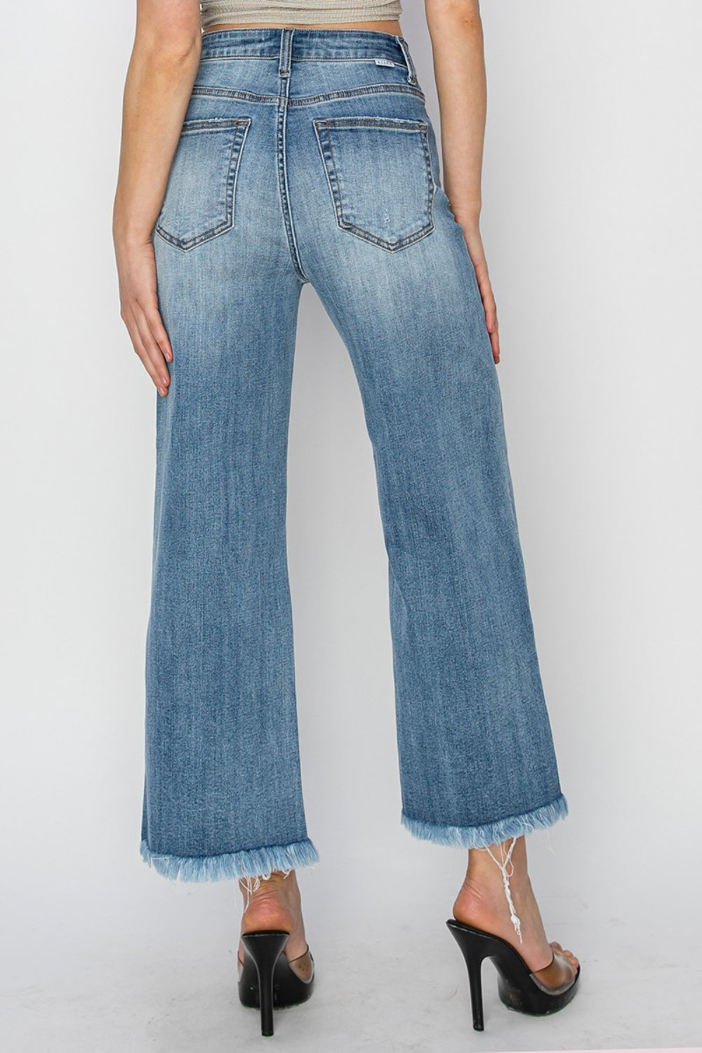 RISEN Raw Hem Cropped Wide Leg Jeans - Tippy Jean