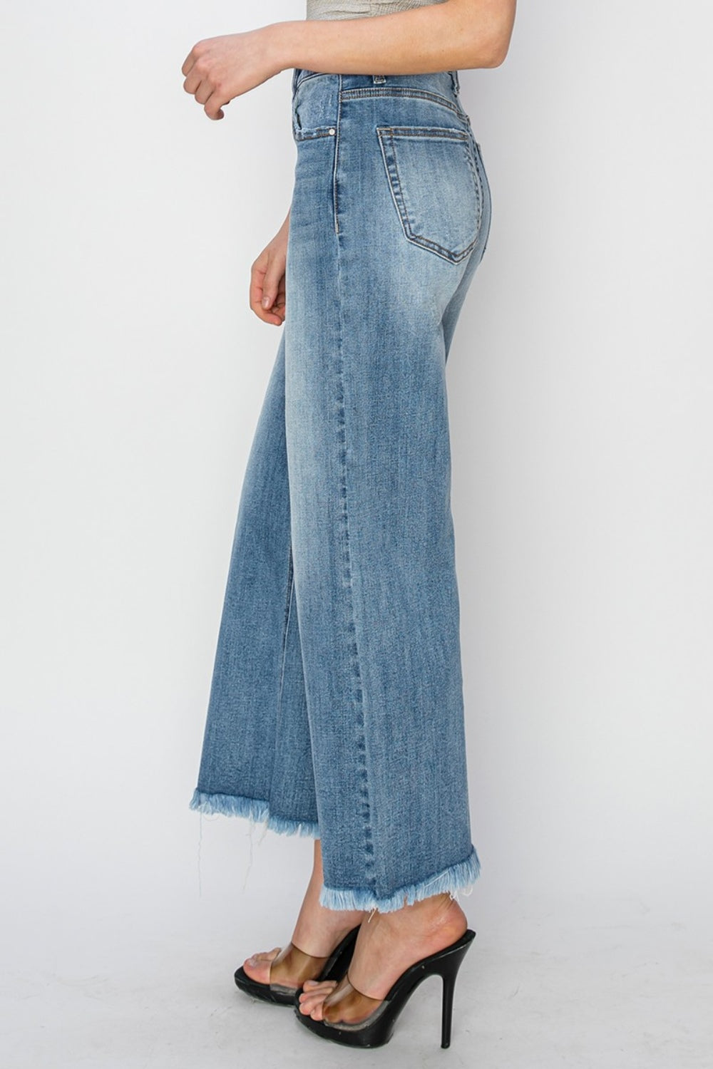 RISEN Raw Hem Cropped Wide Leg Jeans - Tippy Jean