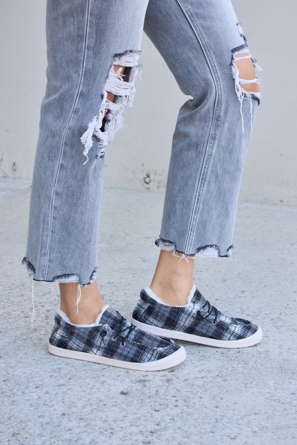 Forever Link Plaid Plush Flat Sneakers - Tippy Jean