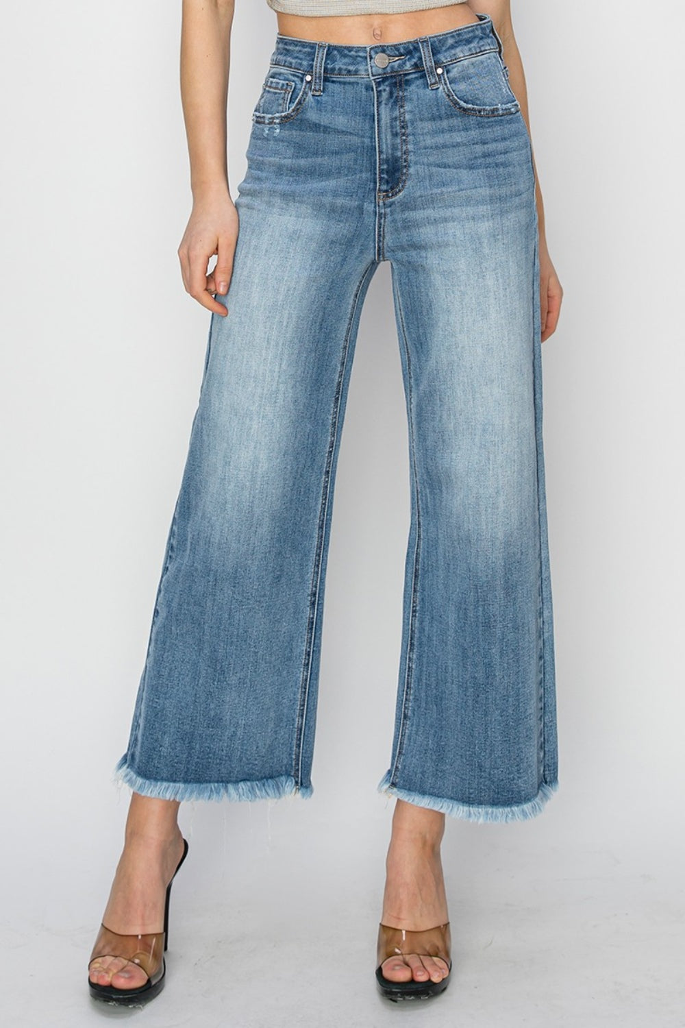 RISEN Raw Hem Cropped Wide Leg Jeans - Tippy Jean