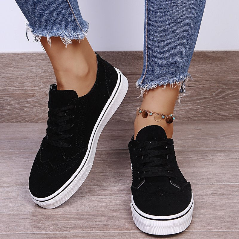 Lace-Up Suedette Flat Sneakers - Tippy Jean