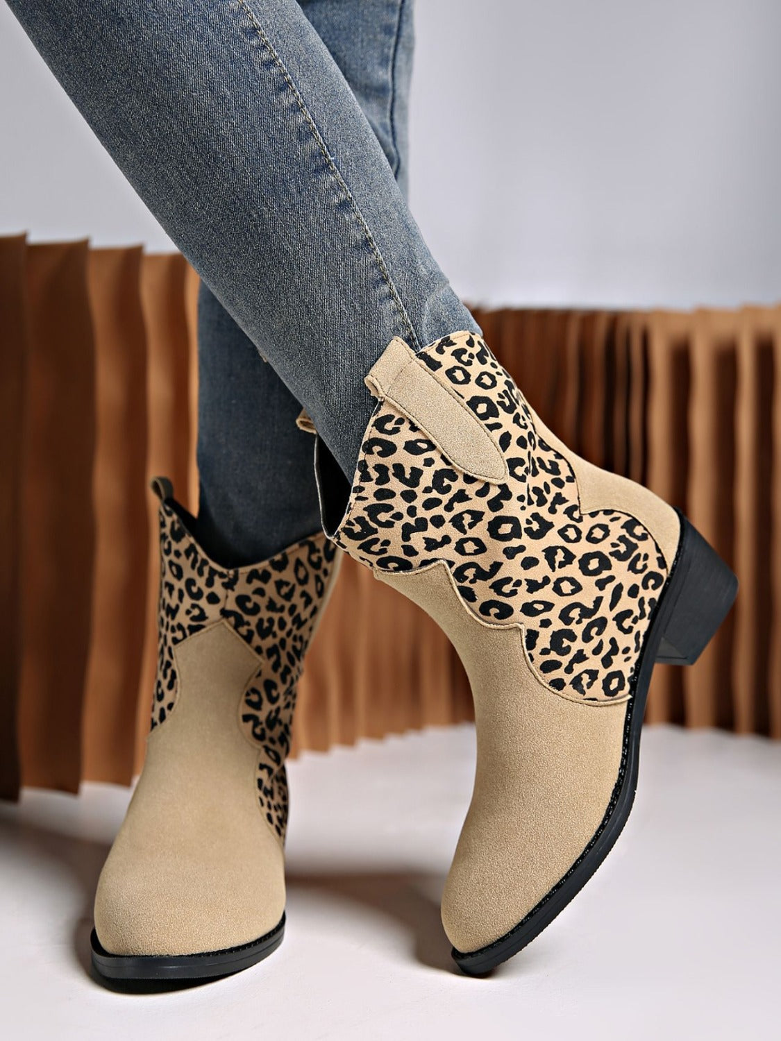 Leopard Suede Block Heel Boots - Tippy Jean