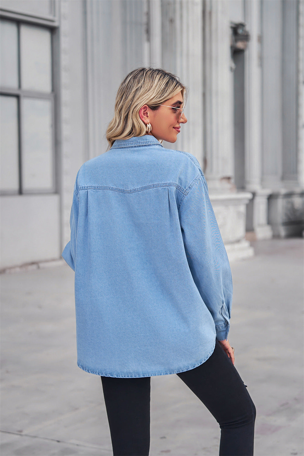 Collared Neck Dropped Shoulder Denim Top - Tippy Jean