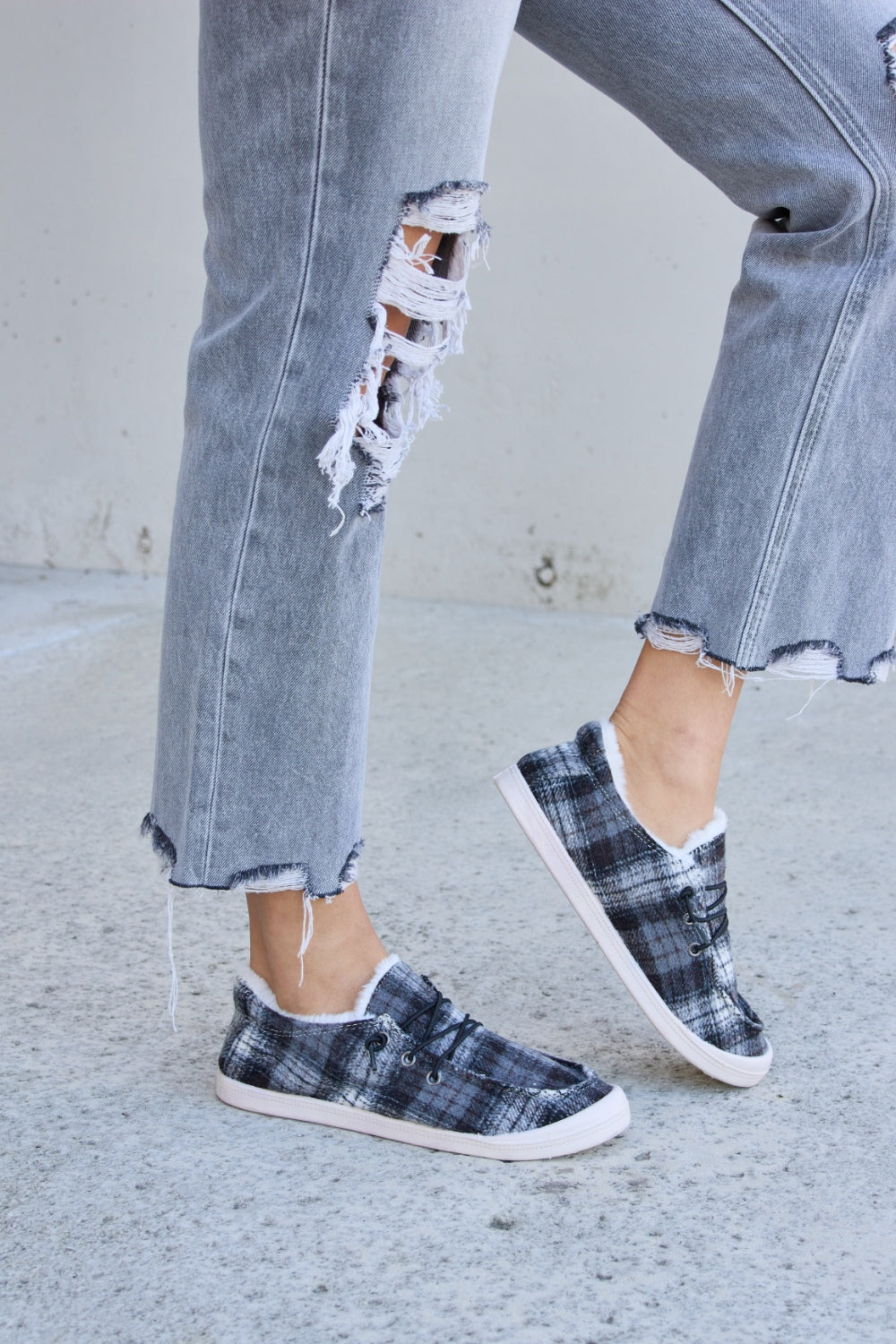 Forever Link Plaid Plush Flat Sneakers - Tippy Jean