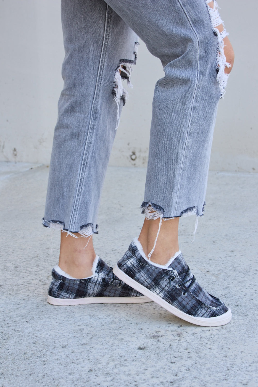 Forever Link Plaid Plush Flat Sneakers - Tippy Jean