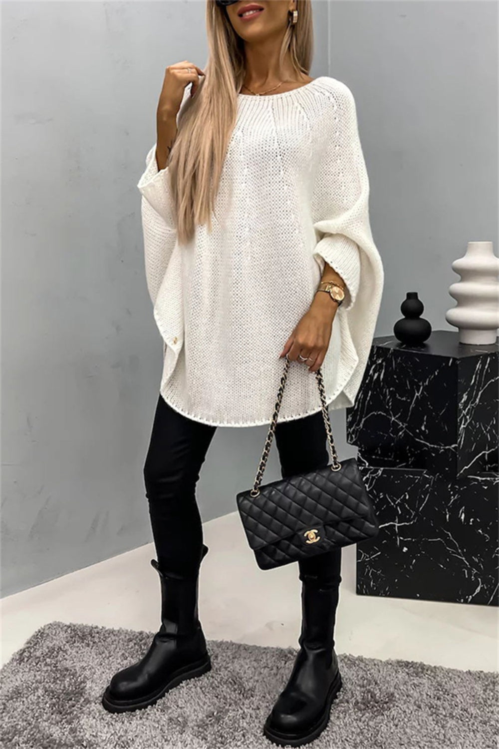 Round Neck Batwing Sleeve Sweater - Tippy Jean