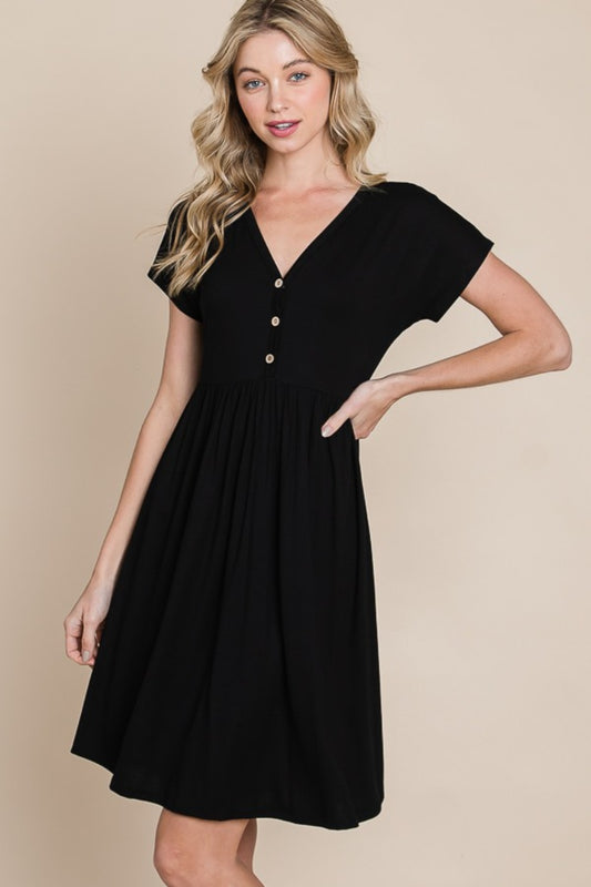 BOMBOM V-Neck Short Sleeve Dress - Tippy Jean