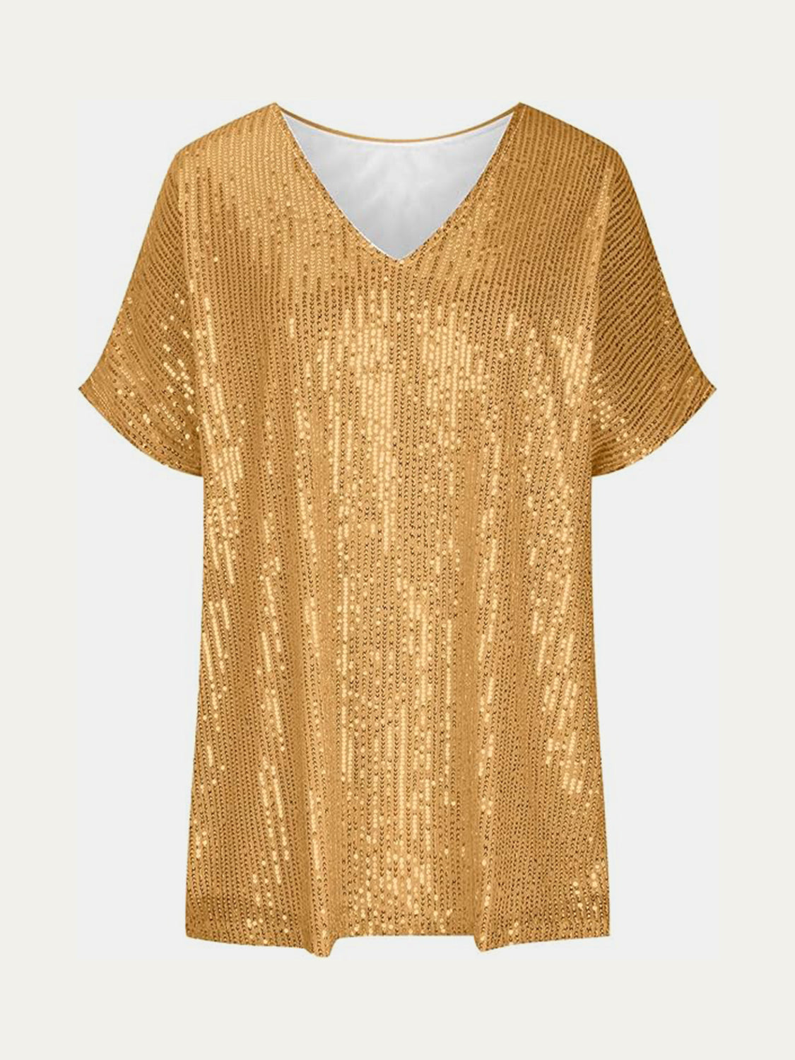 Full Size Sequin V-Neck Short Sleeve Top - Tippy Jean