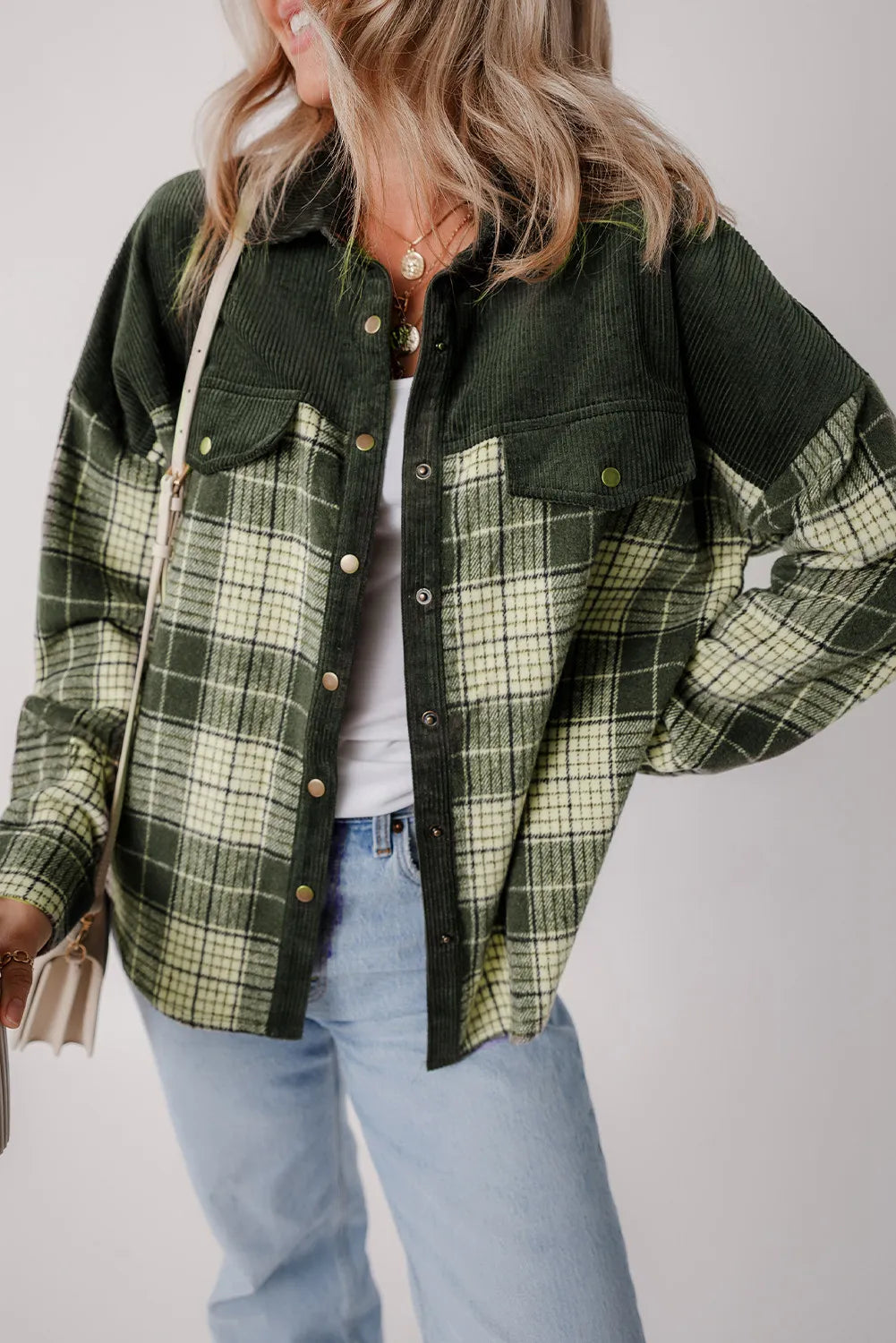 Plaid Button Up Long Sleeve Jacket - Tippy Jean