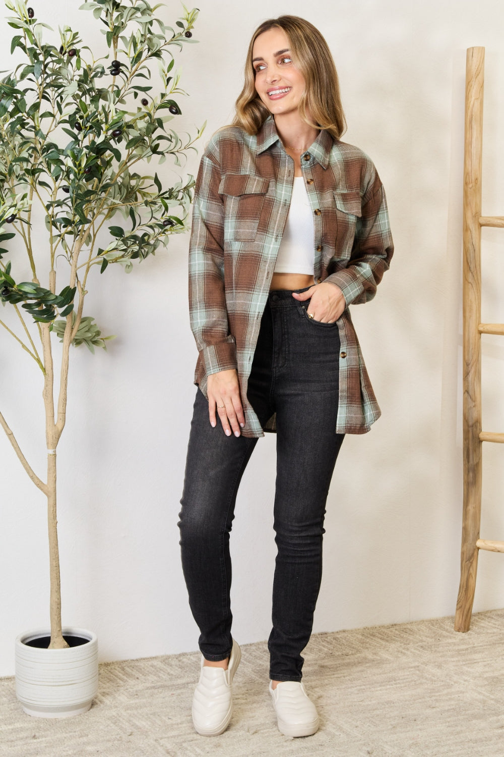 Mandy Plaid Dropped Shoulder Shirt - Tippy Jean