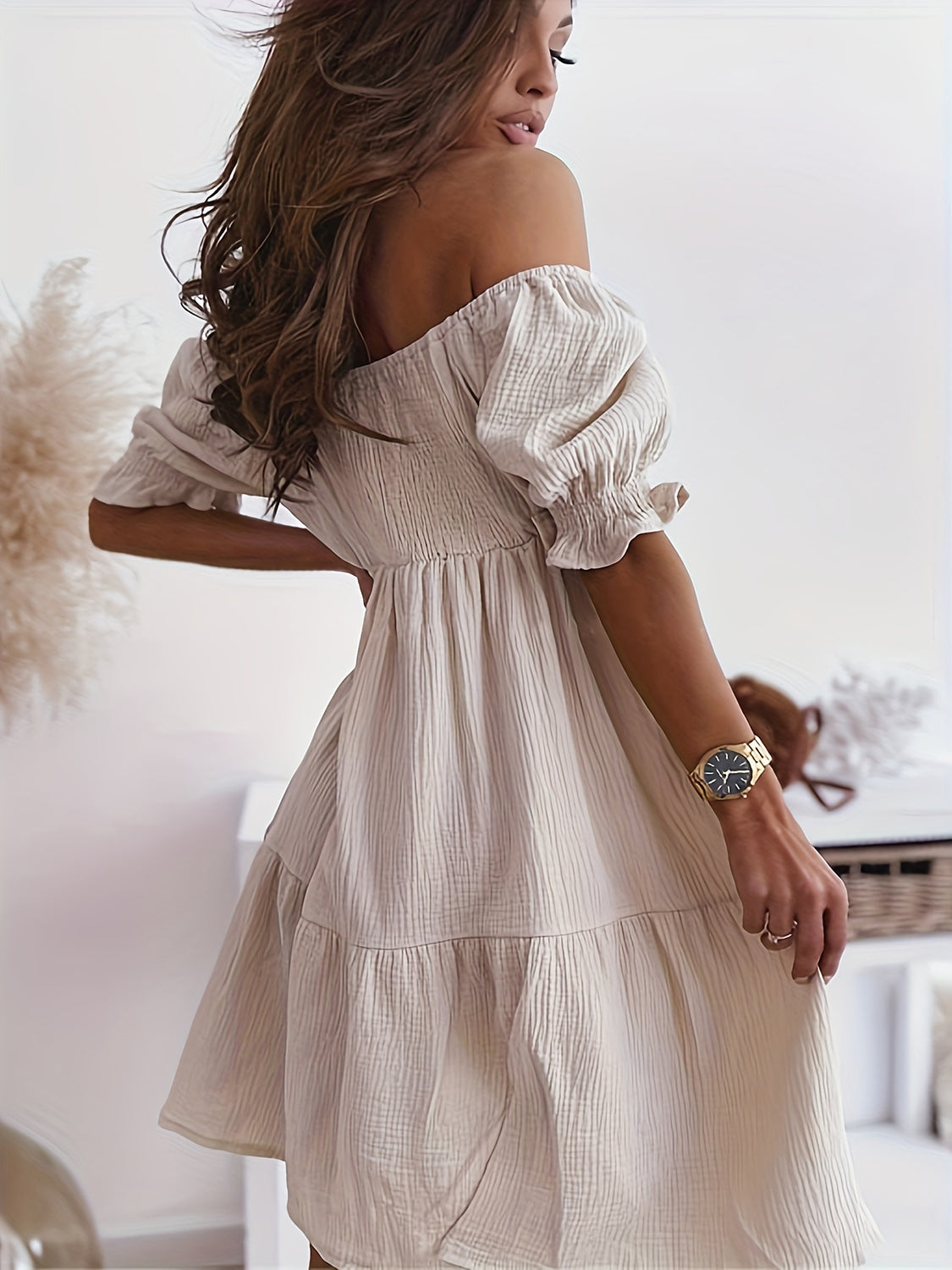 Full Size Ruffled Off-Shoulder Short Sleeve Dress - Tippy Jean