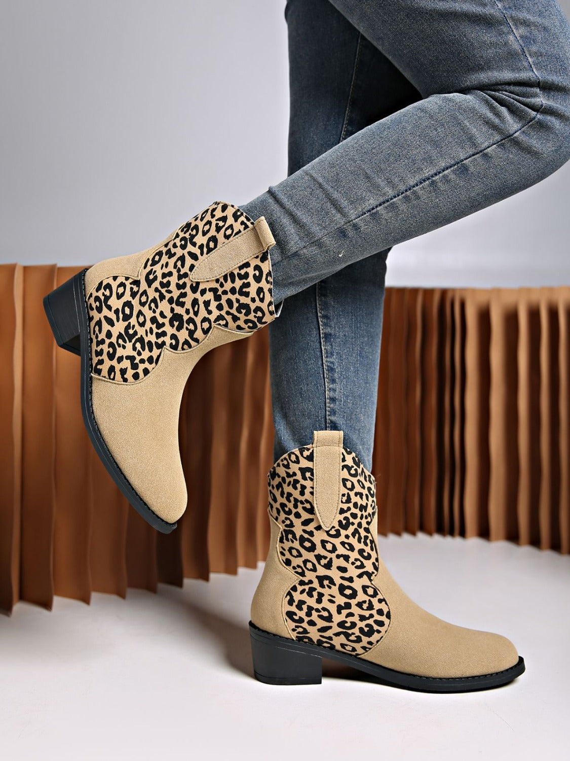 Leopard Suede Block Heel Boots - Tippy Jean