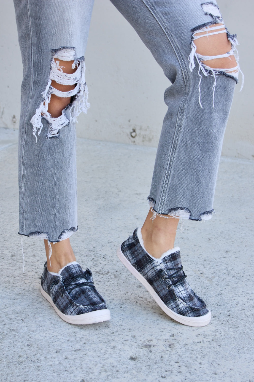 Forever Link Plaid Plush Flat Sneakers - Tippy Jean