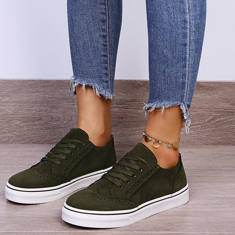 Lace-Up Suedette Flat Sneakers - Tippy Jean