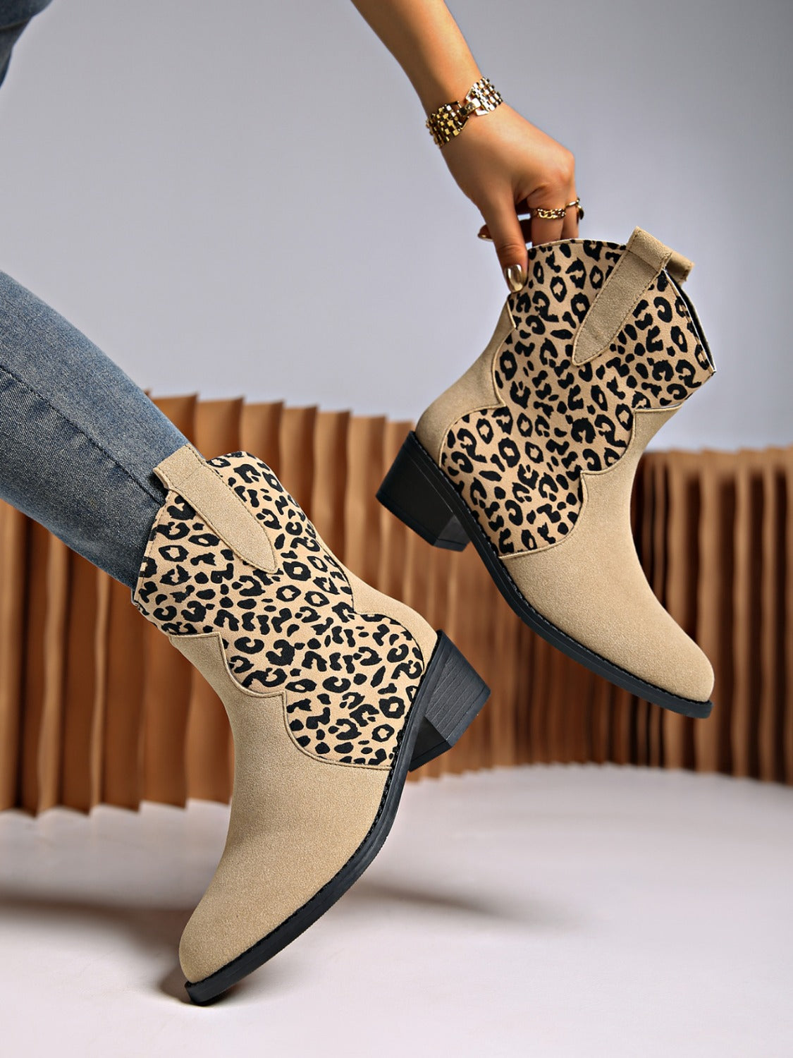 Leopard Suede Block Heel Boots - Tippy Jean