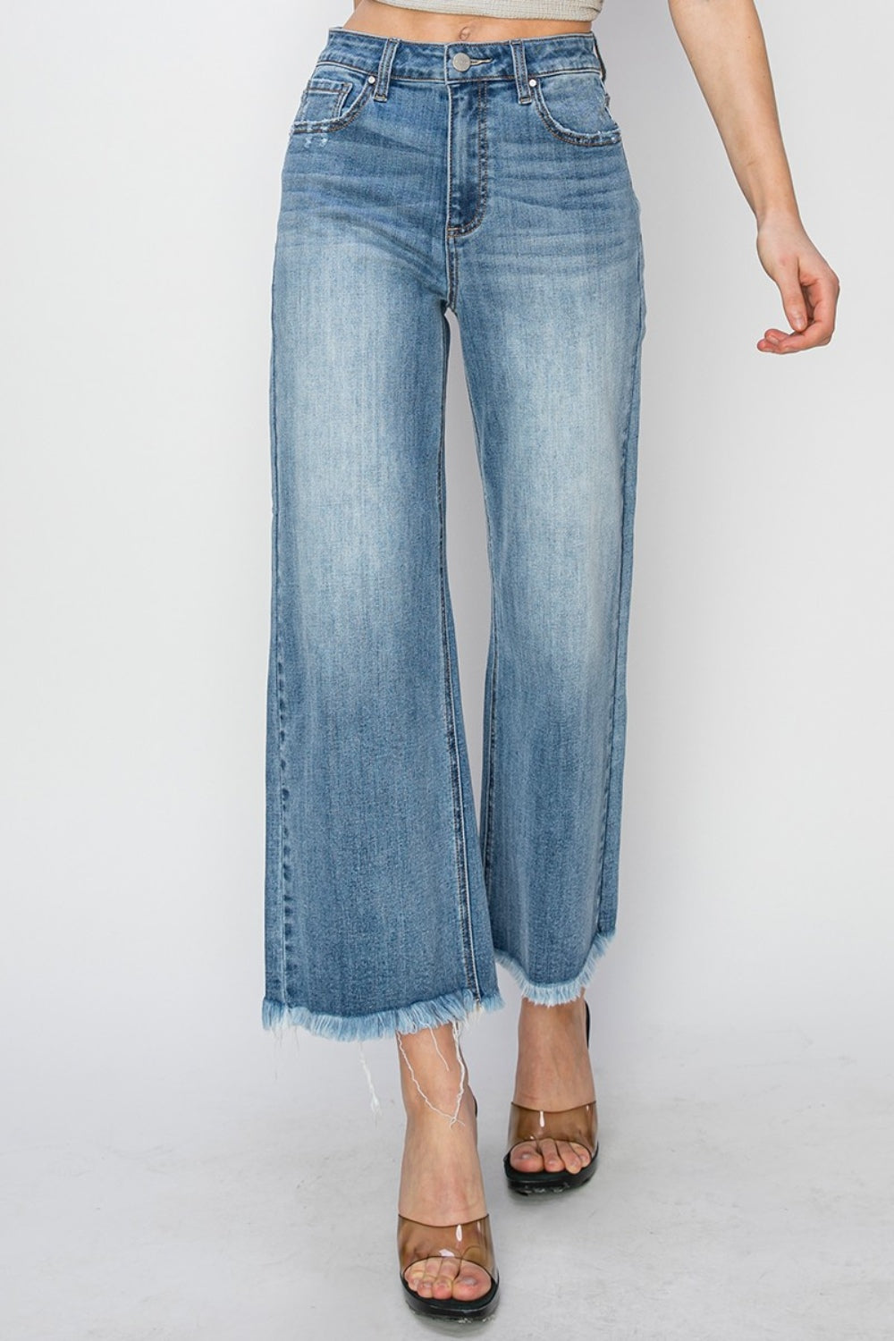 RISEN Raw Hem Cropped Wide Leg Jeans - Tippy Jean