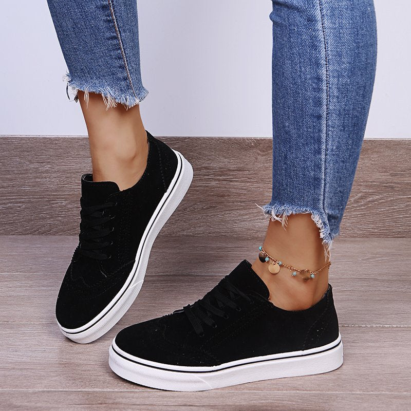 Lace-Up Suedette Flat Sneakers - Tippy Jean