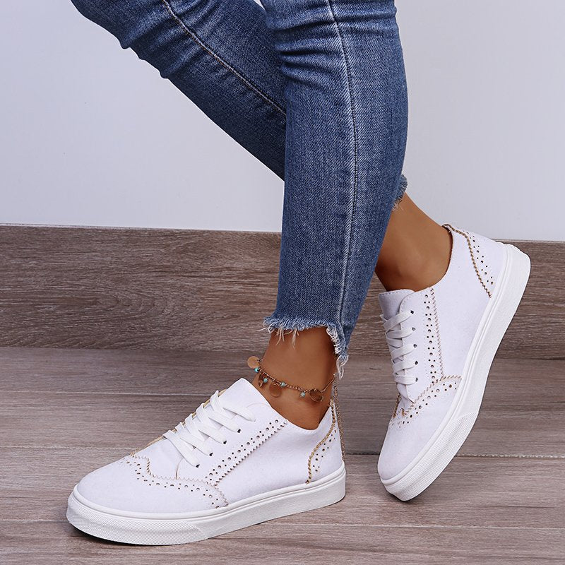 Lace-Up Suedette Flat Sneakers - Tippy Jean