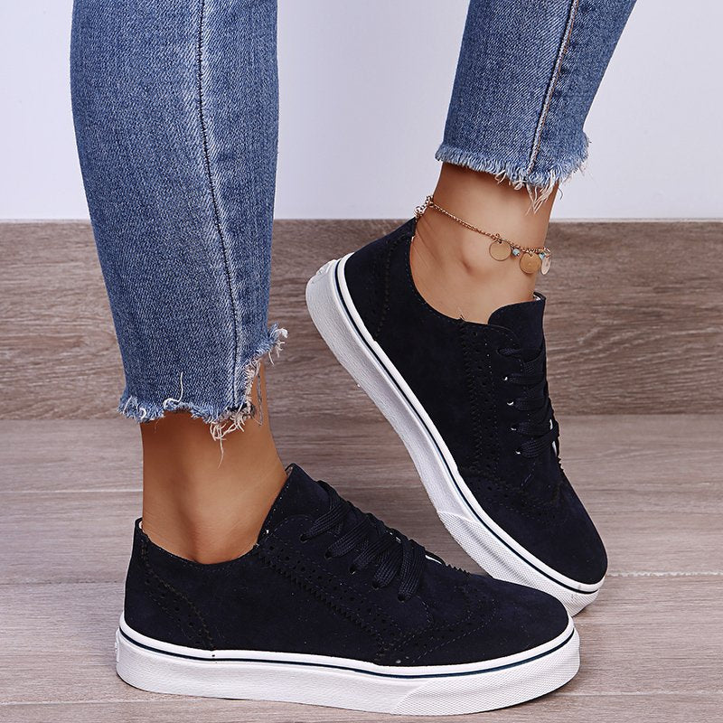 Lace-Up Suedette Flat Sneakers - Tippy Jean