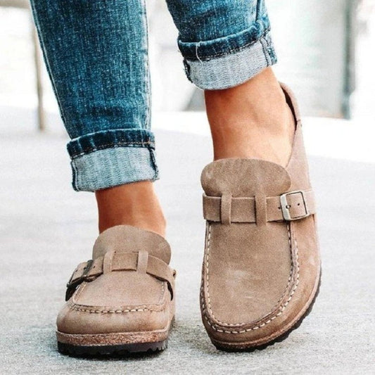 Round Toe Low Heel Buckle Loafers - Tippy Jean