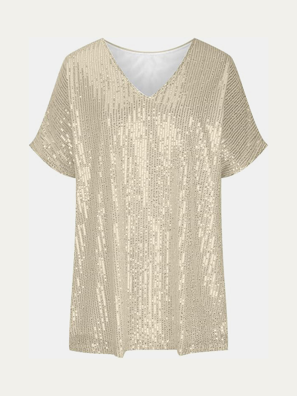 Full Size Sequin V-Neck Short Sleeve Top - Tippy Jean