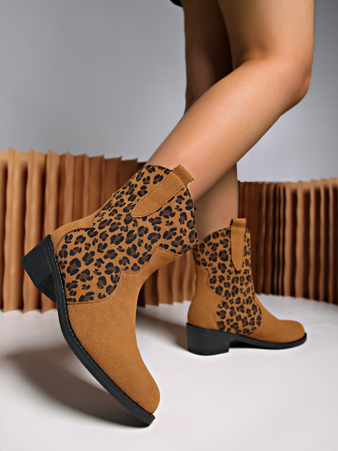 Leopard Suede Block Heel Boots - Tippy Jean