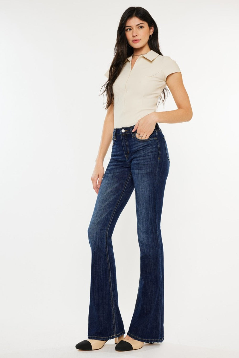 Kancan Full Size Mid Rise Slim Flare Jeans - Tippy Jean