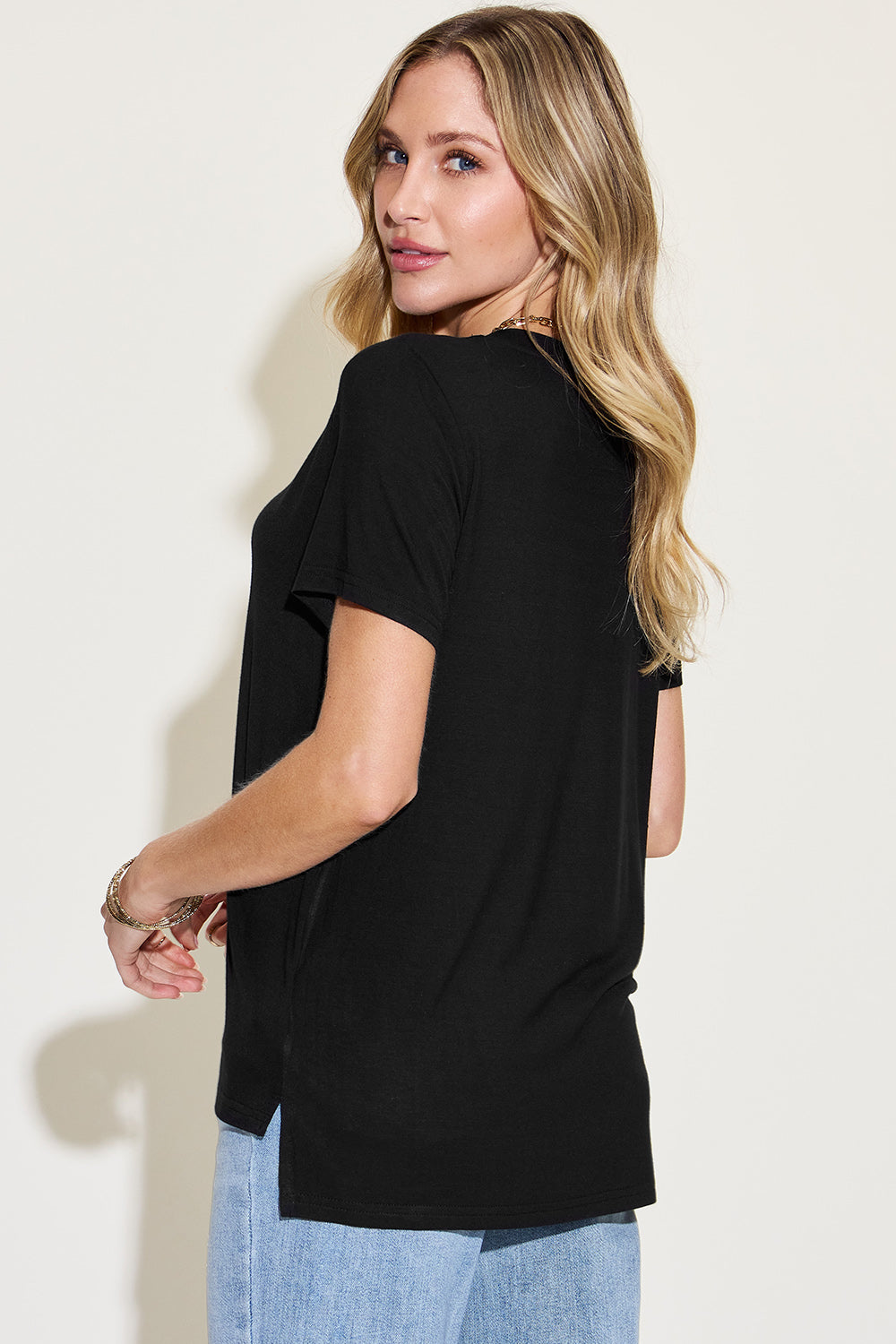 Basic Bae Full Size V-Neck High-Low T-Shirt - Tippy Jean