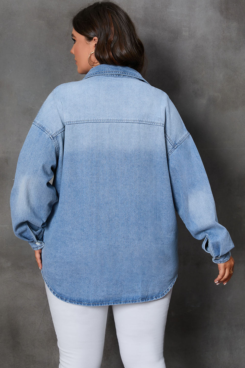 Plus Size Button Up Pocketed Denim Top - Tippy Jean