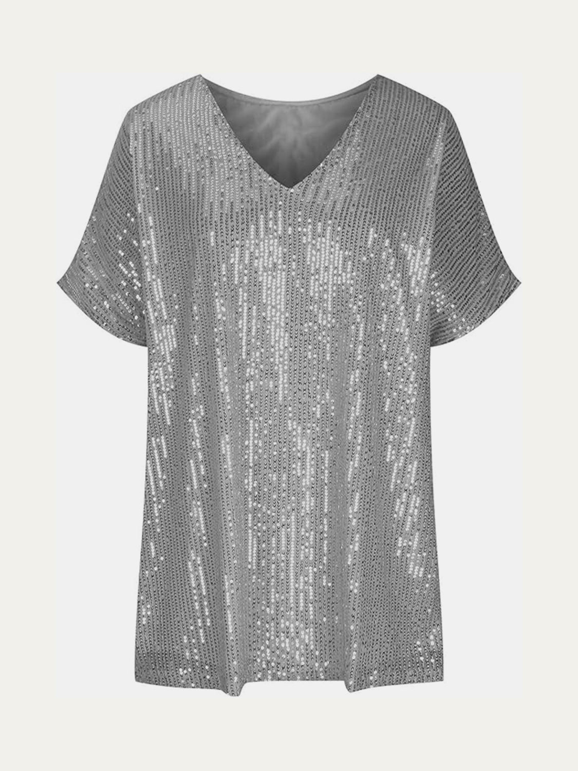 Full Size Sequin V-Neck Short Sleeve Top - Tippy Jean