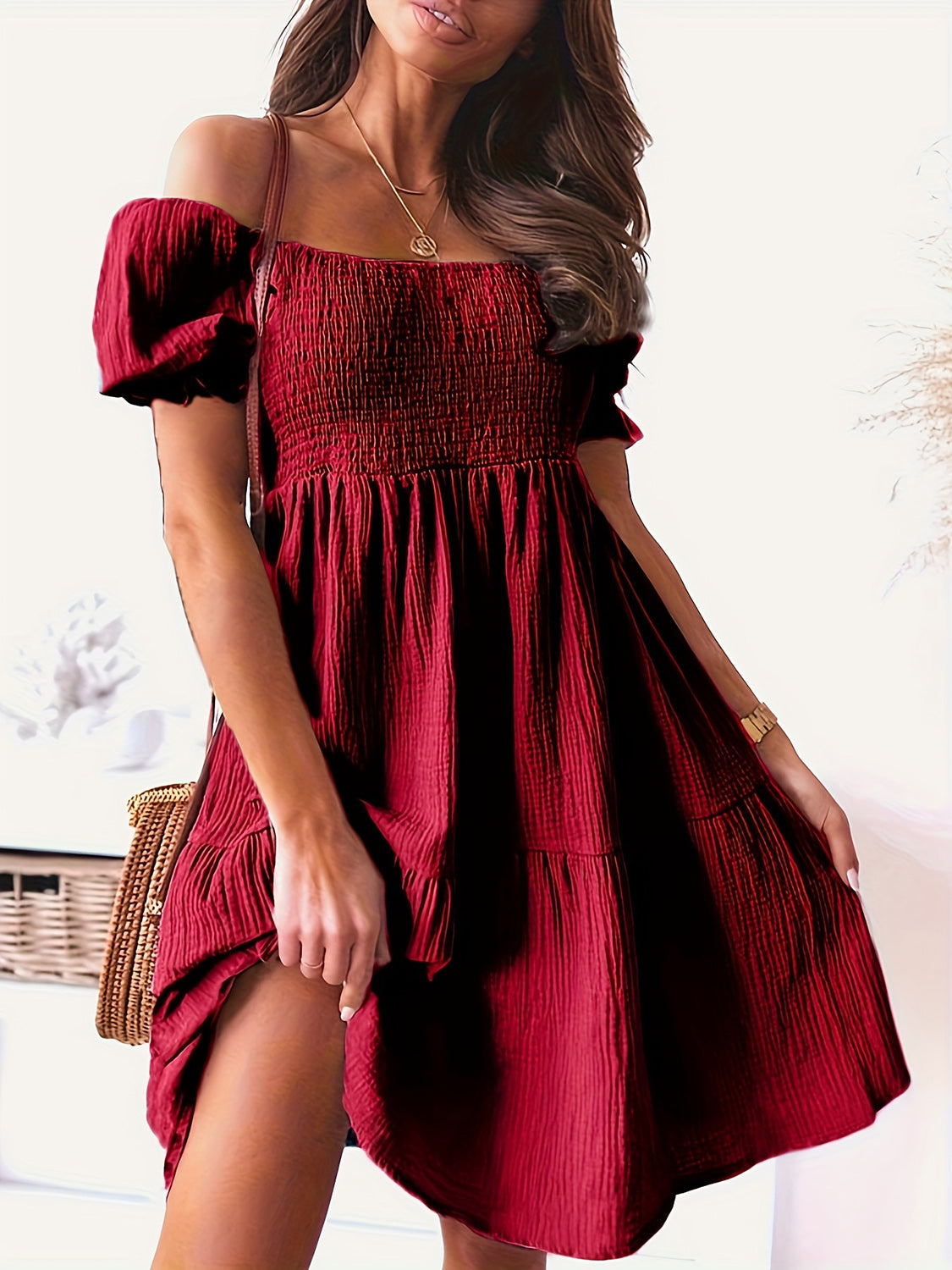 Full Size Ruffled Off-Shoulder Short Sleeve Dress - Tippy Jean